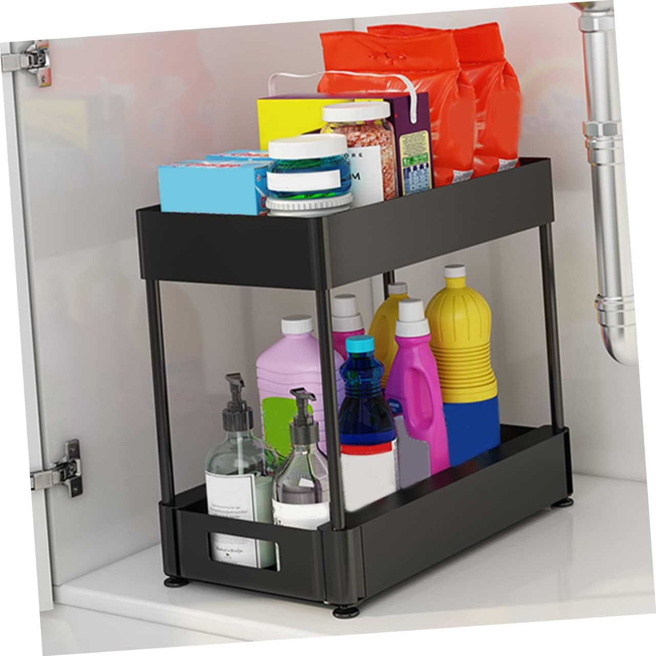 Bathroom Kitchen under Sink Storage Rack Pull-out Cabinet Organizer Shelves for Toiletries Spices