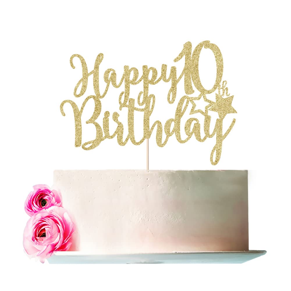 Photo 1 of Bejotaa Gold Glitter Happy 10th Birthday Cake Topper,10 Anniversary Party Decoration,10th Birthday Cake Topper ,Hello 10,Cheers to 10 Years,10 & Fabulous Party Decoration (10)