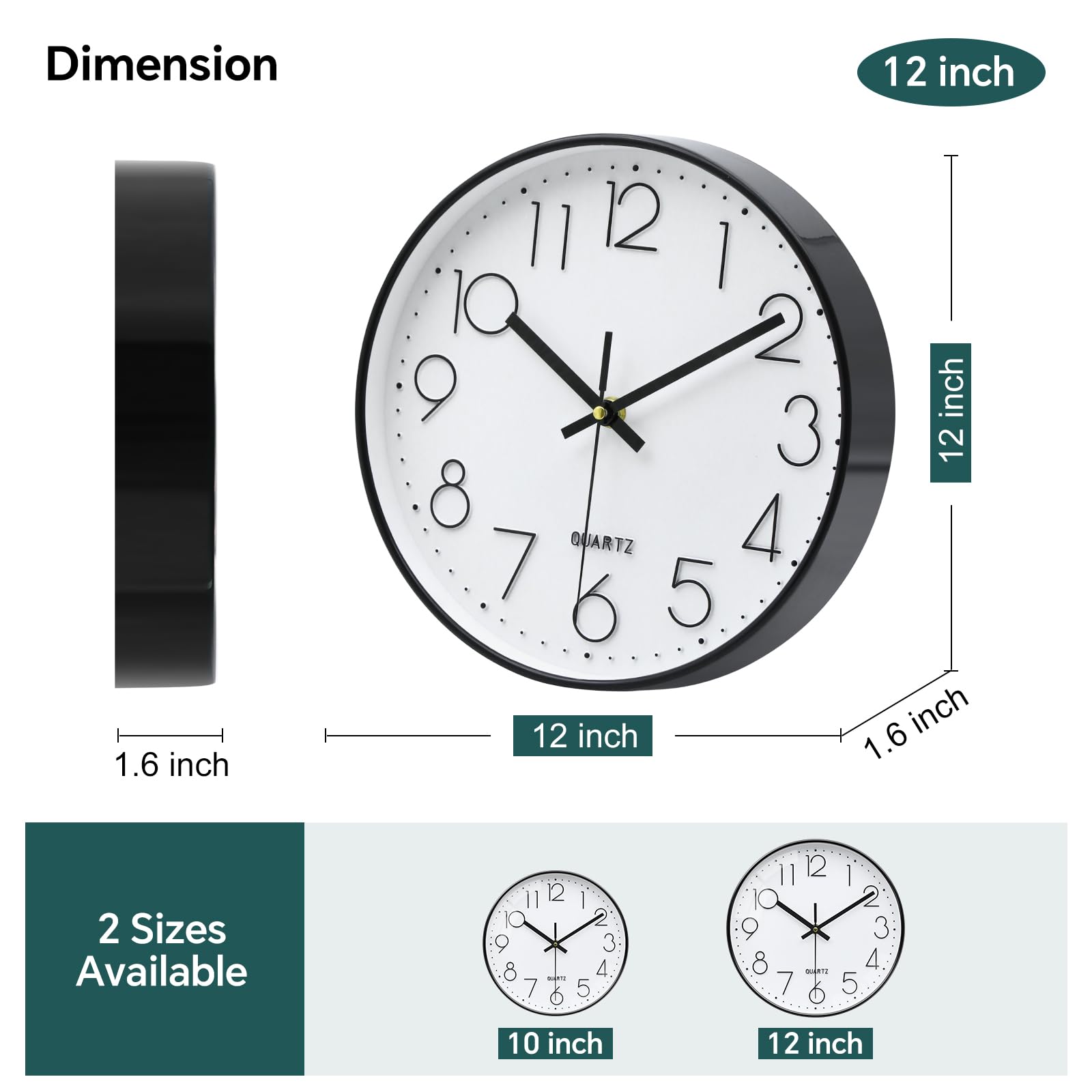 VIKMARI 12 Inch Silent Wall Clock Modern Black & White Clock Decorative for Living Room Kitchen Bedroom School Office Home - Image 2
