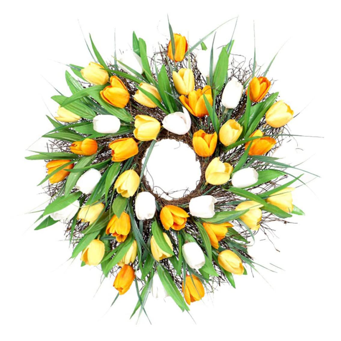 Hperu 40cm Spring Wreath, Artificial Tulips Wreath Simulation Flower Garland for Front Door Style 2 Artificial Tulips Garland