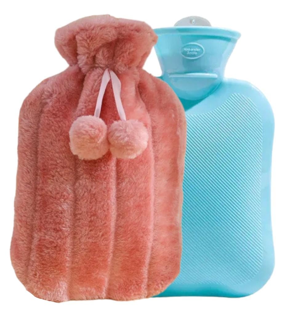 Hot Water Bag With Tight Cover and Plush Fur for Pain Relief - Shoulder, Neck, Muscle, Hand, Feet, Menstrual Cramps - Hot Compress Cold Therapy Mixed Colors