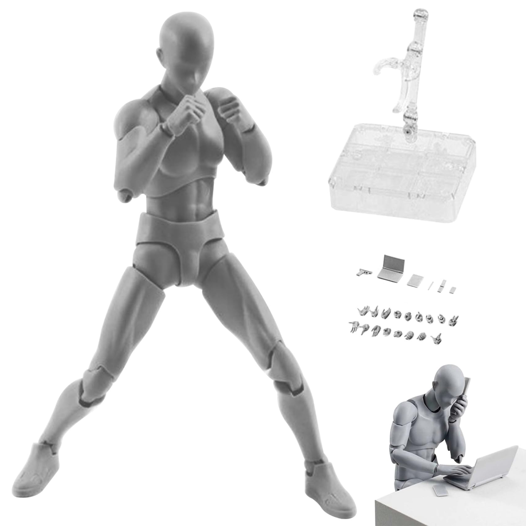 Mini Action Figure Gesti mobili Modello leggero in PVC Supporti per bambole Body-Chan Set con supporto piedistallo per schizzi, pittura, disegno maschile, decorazioni natalizie