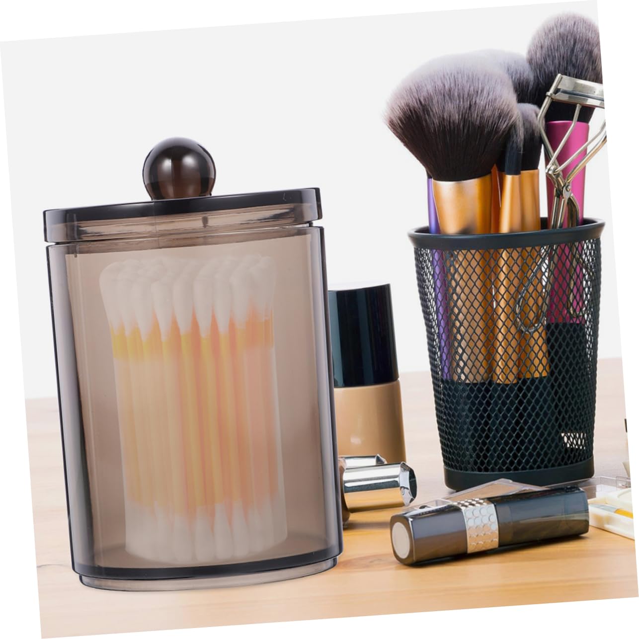 4 Sets Wattestäbchen-hüllen Glasdeckel Aufbewahrungsbox Für Wattestäbchen Make-up-organizer Leicht Zugänglicher Deckel 3 Stück X 4