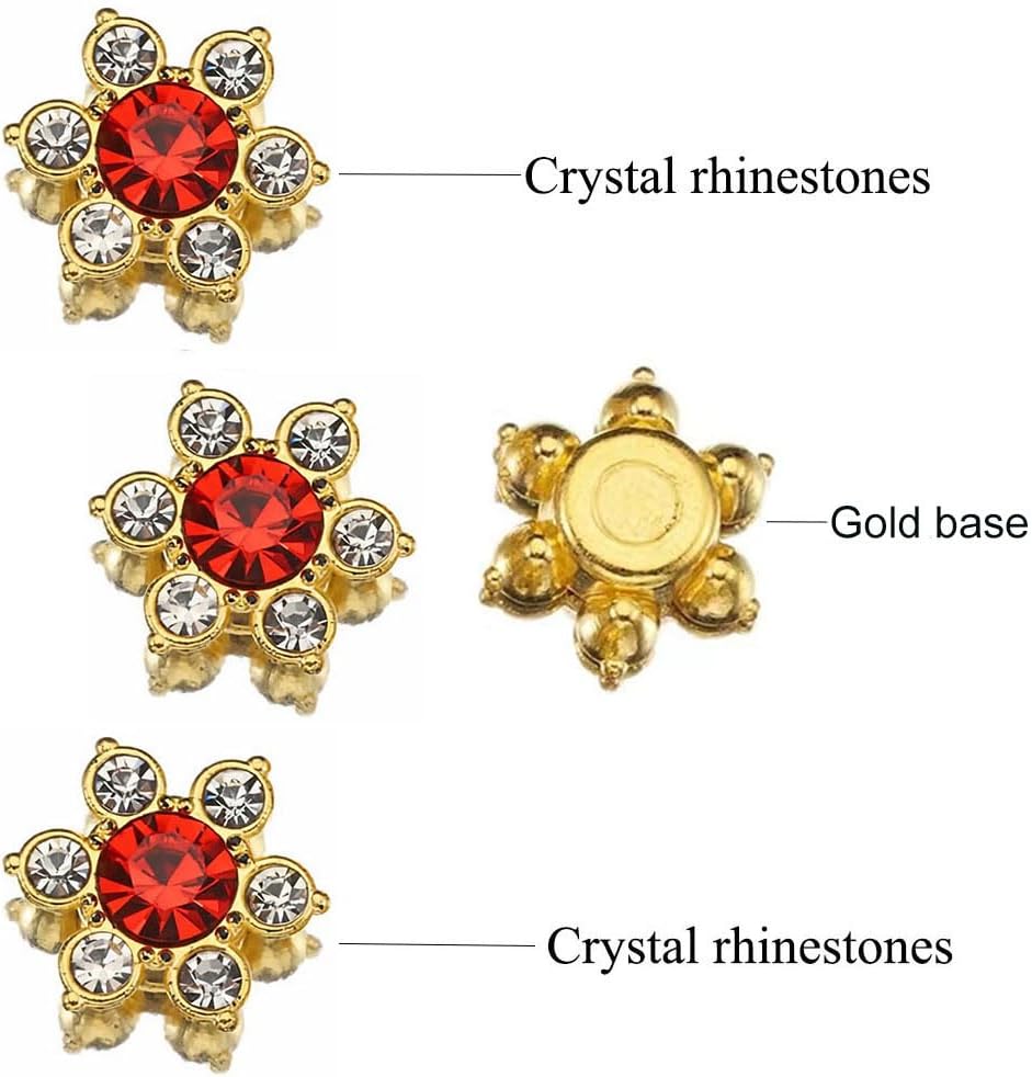 100 Pcs 13mm Flower Crystal Rhinestones, Flatback Rhinestones Glass Gems for Crafting, Gold Base Decorations for DIY Crafts Jewelry Making Clothing Accessories(03 Red) - Image 2