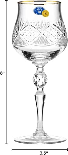 Miniatura 5 de Neman Crystal - Vaso de vino de cristal de 8 onzas con borde dorado, juego de 6