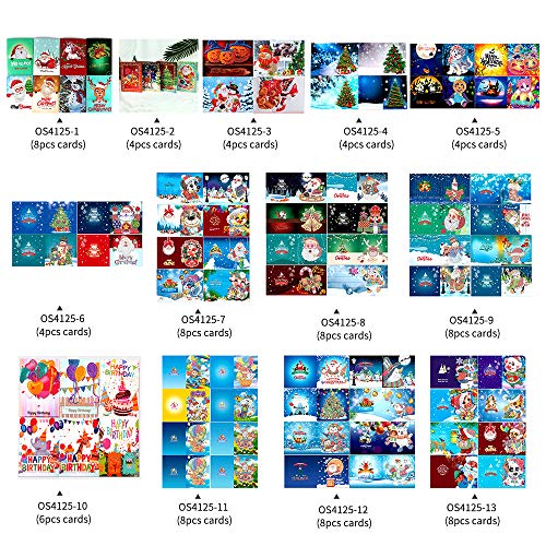 Zwbfu 8pcs 5D DIY Diamond Painting Cartões de Natal Halloween Natal Cartões de aniversário com envel