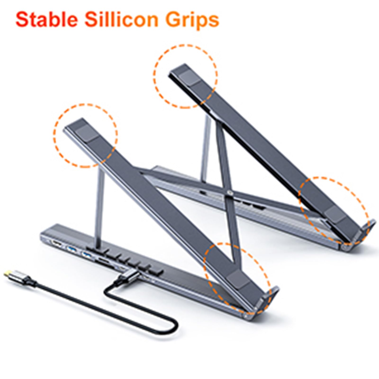 Supporto pieghevole per laptop in lega di alluminio per scrivania, tablet pieghevoli portatili Supporto di espansione multi-interfaccia Regolazione multi-angolo Design ergonomico Staffa di