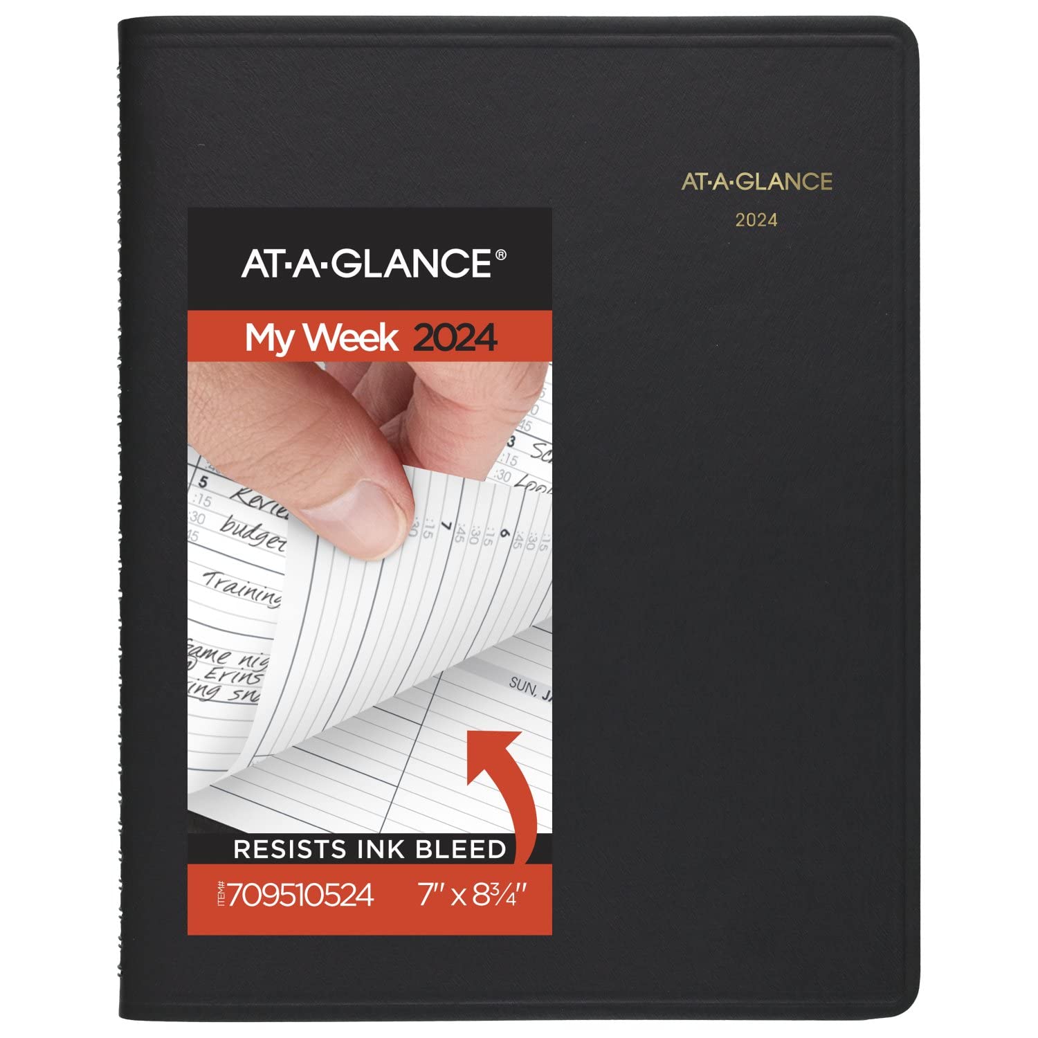 AT-A-GLANCE2024 Weekly Planner, Quarter-Hourly Appointment Book, 7" x 8-3/4", Medium, Telephone/Address Pages, Black (709510524)