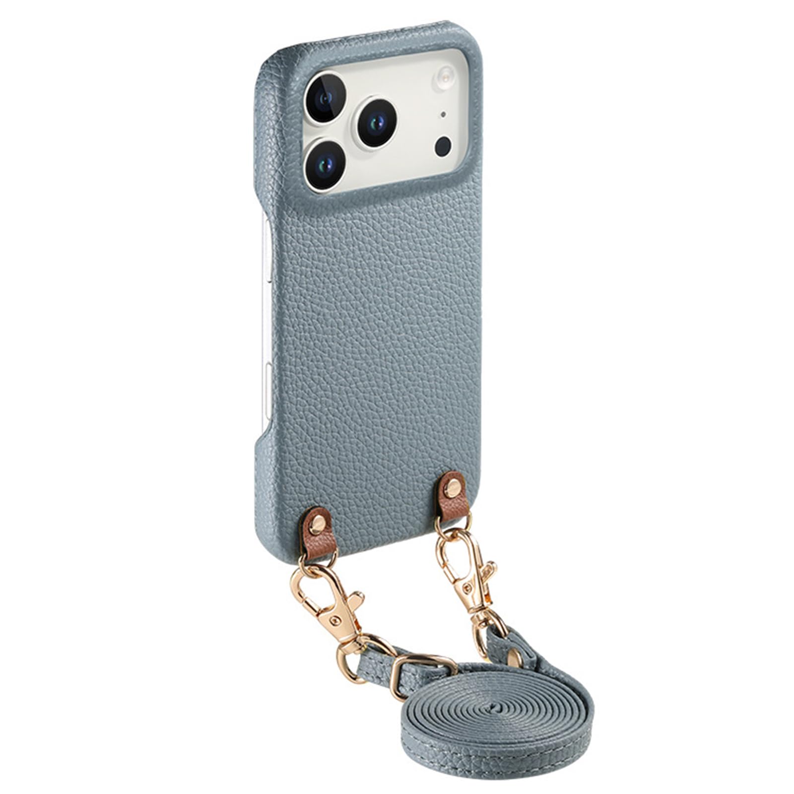Cienkie etui do iPhone 17 Pro Max / 17 Pro / 17 Air/17, skórzane etui z wzorem liczi, z paskiem na ramię, odporne na odciski palców, odporne na zarysowania, niebieskie, 17 ProMax