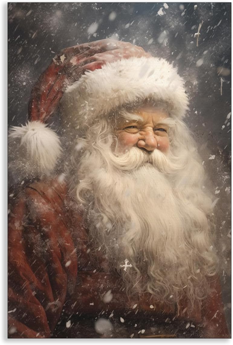 Santa Claus Christmas Canvas Wall Art, Vintage Santa Portrait Poster, Rustic Winter Holiday Wall Decor, Neutral Large Christmas Print Picture for Living Room Bedroom 12x16in Unframed Unframed Santa 03 12"L x 16"W