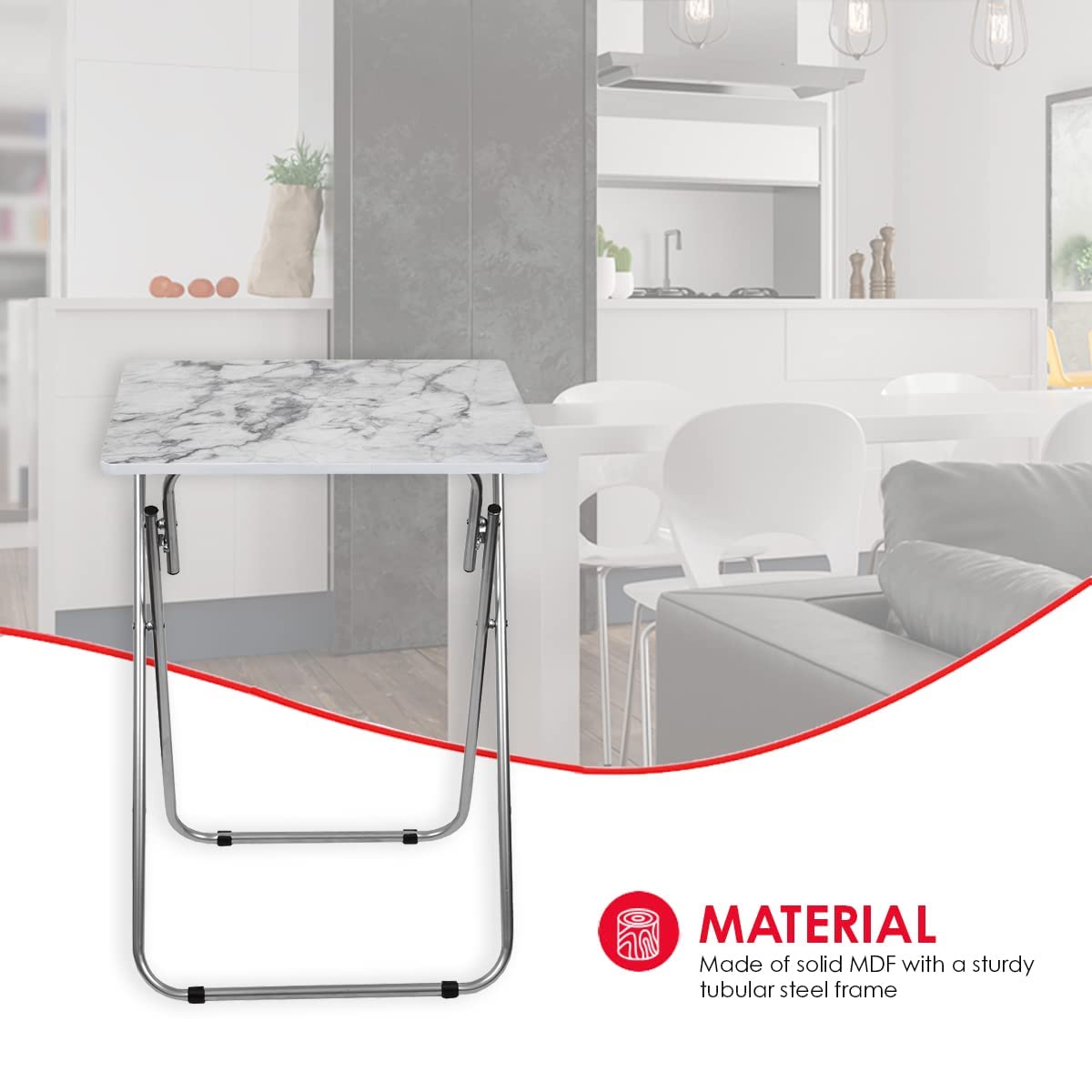 Home Basics Multi-Purpose Sturdy and Durable Decorative Cocktails TV Folding Table Tray Desk Bedside Laptop Snacks White Marble