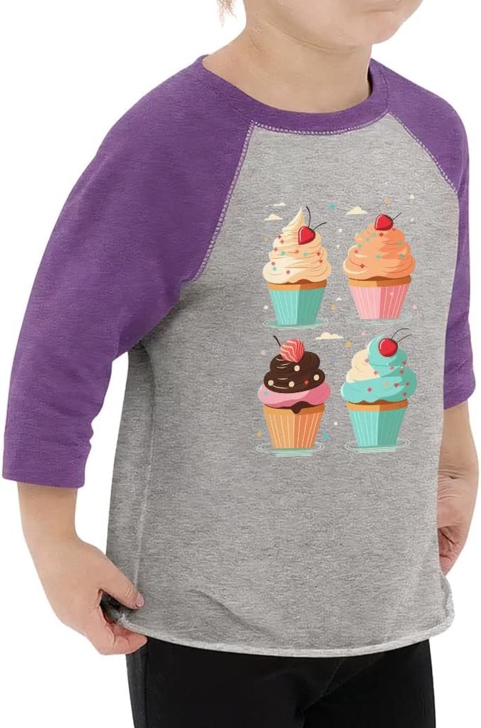 Cupcake Muffin Toddler Baseball T-Shirt - Sweets 3/4 Sleeve T-Shirt - Colorful Kids' Baseball Tee