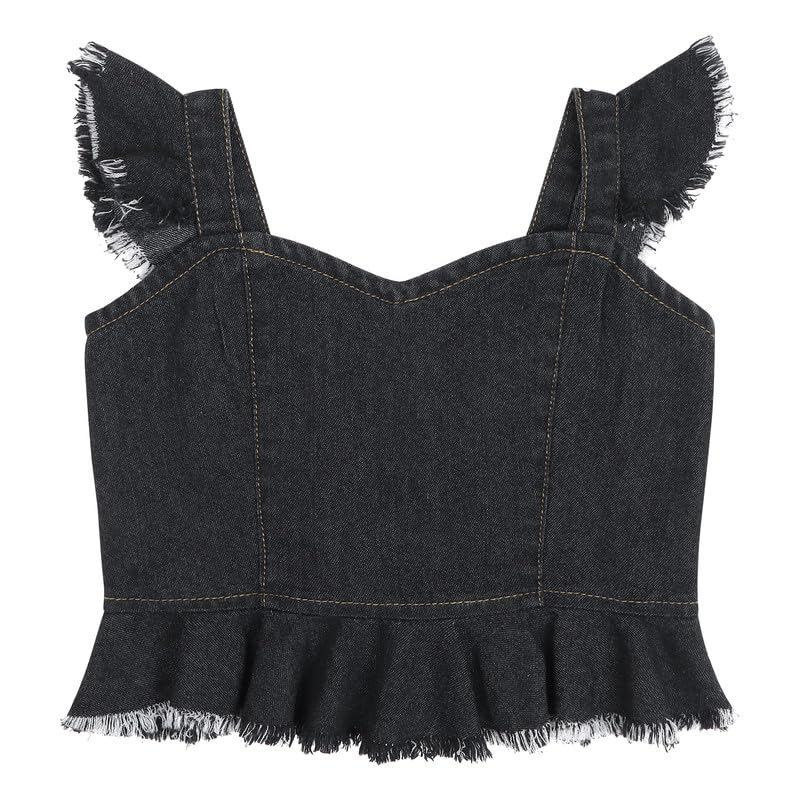 Image of superminis Girl's Denim Solid Top And Trouser Co-Ords Set Dress | Stylish & Comfortable