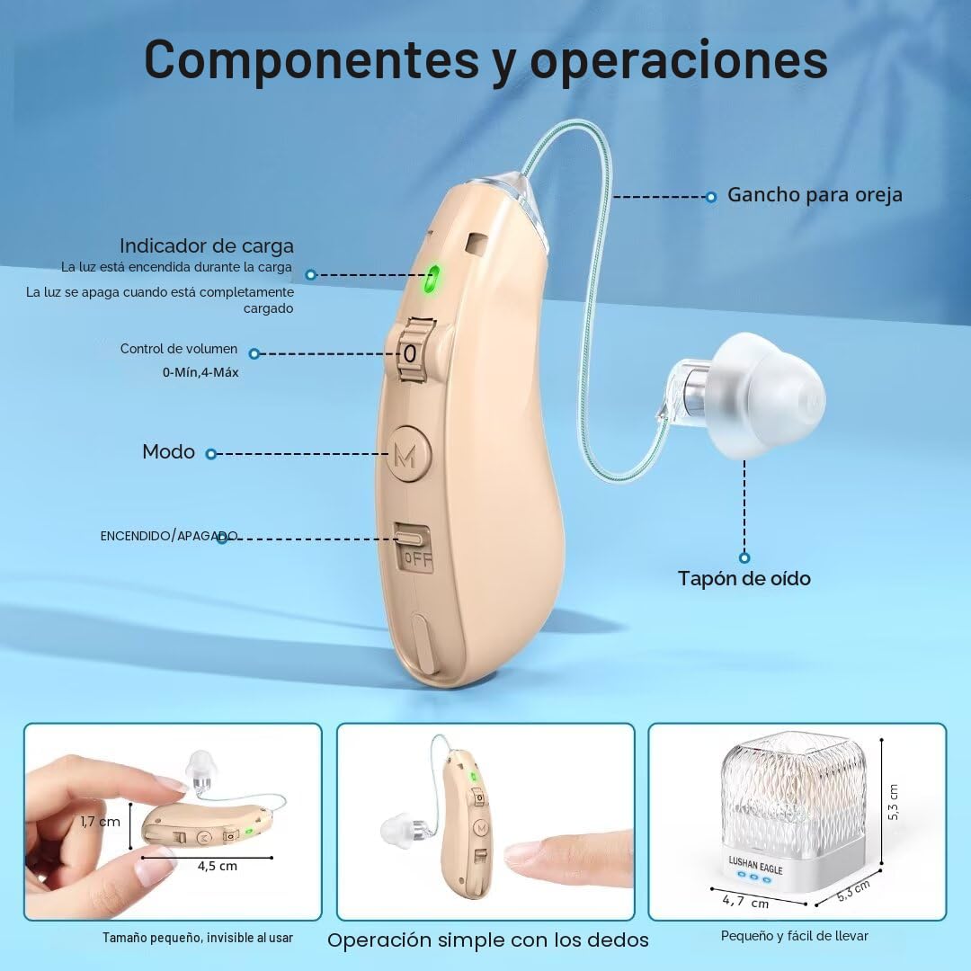 Auriculares amplificados Amplificador de sonido Recuperan un sonido claro Reducción de ruido inteligente con chip digital recargable