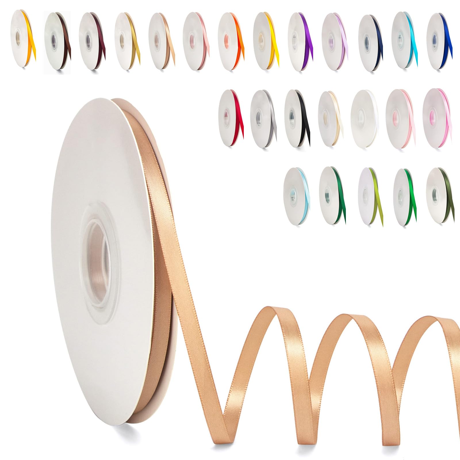 Champagne Gold Satin Ribbon 10mm, 23 Meters Champagne Fabric Ribbons Double Sided Silk Ribbons for Gift Wrapping, Crafting, Hair Bows, Balloons, Wreaths, Cakes, Wedding Party, Christmas Decoration — view 234
