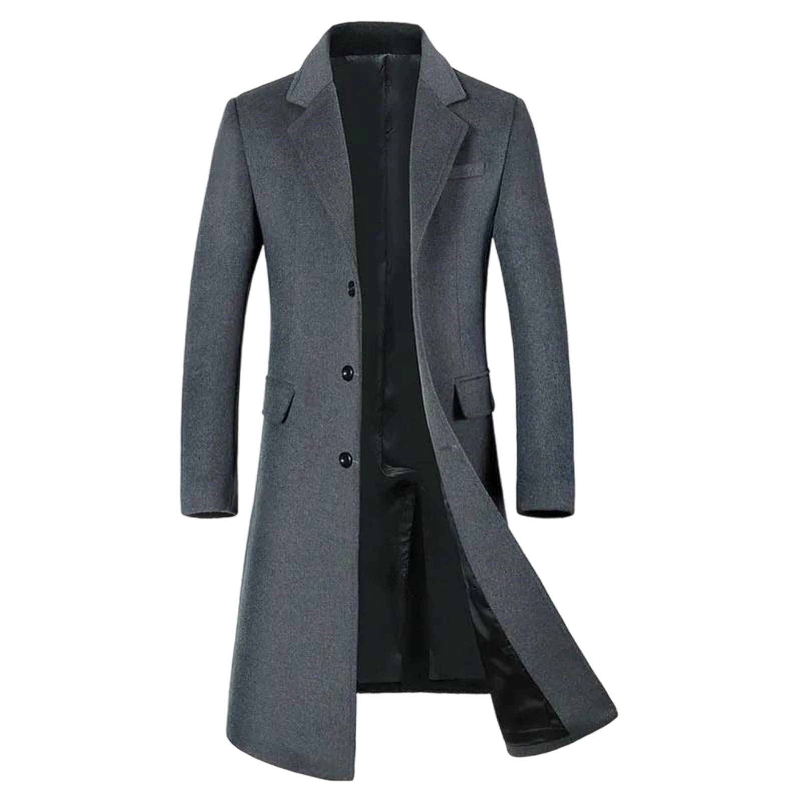 Fjnbbiot MenS Mid Length Wool Blend Trench Coat Stylish Business Casual Outerwear Warm Autumn Winter Jacket