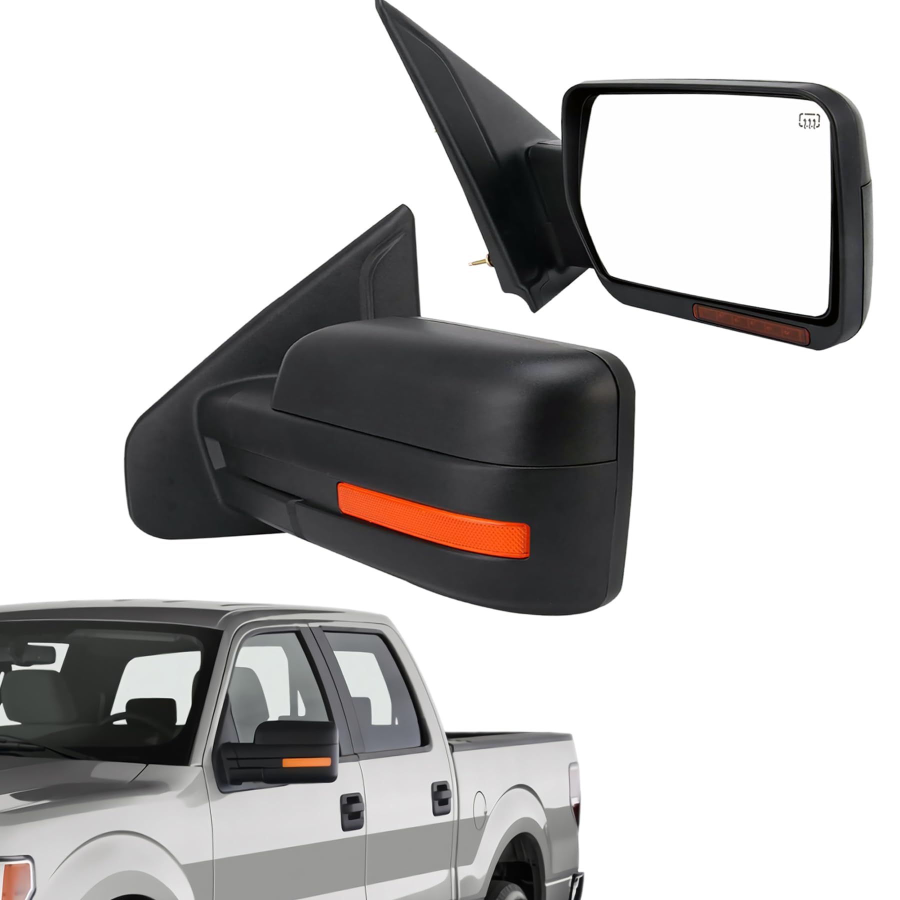 PZTOWING MIRROR Fit 07-14 Ford F150 POWERED HEATED W/AMBER SIGNAL RIGHT Passenger Side Black Mirrors Replacement