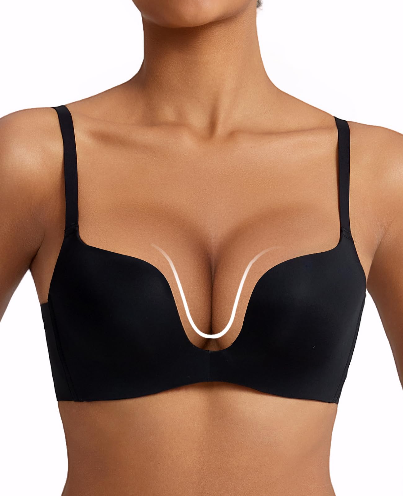 Push Up Bras for Women Padded Add 2 Cups Plunge Low Cut Bombshell Seamless Bra Support