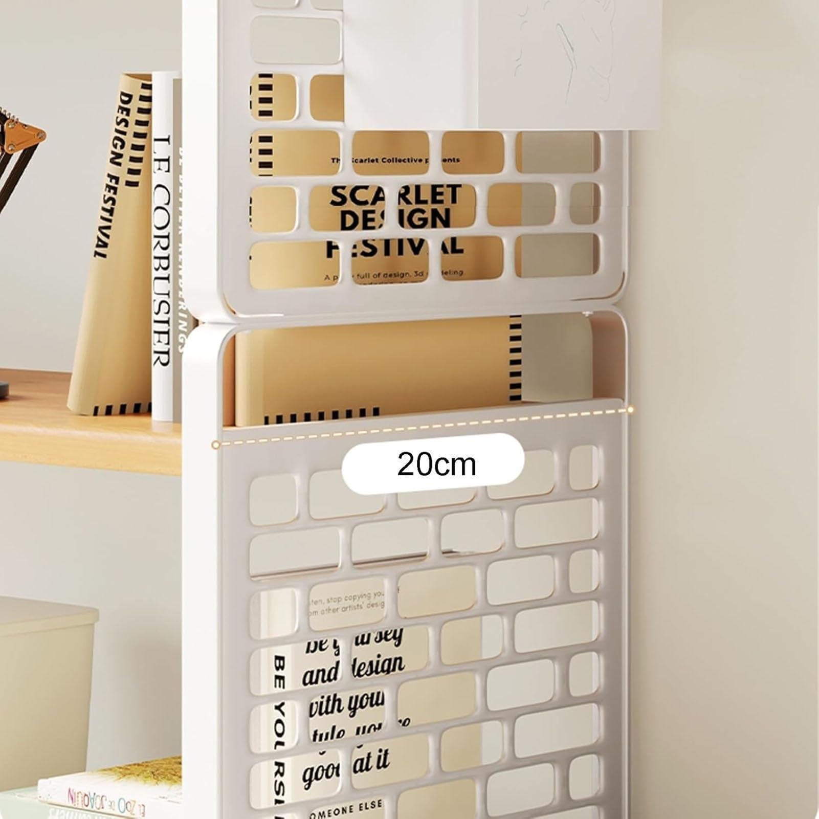 Libreria Da Scrivania In Ferro E Legno - Singola Con Cestino Appeso, Mensola Espositiva Multiuso Banco, Scaffale Portaoggetti Per Piccoli Spazi(White,40x20x18 cm)