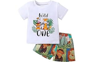 1 Year Old Boy's Birthday Animal T-Shirt and Shorts Set