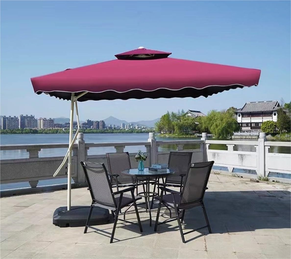 Nowoczesny Parasol Ogrodowy Parasol Ogrodowy 7,2FT Ze Stali Z Podstawą Wtryskiem Wody Zewnętrzny Rynkowy Balkon Plażowy