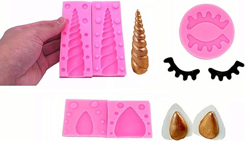 Miniatura 5 de YuBoBo Molde de silicona de unicornio moldes de unicornio 10 piezas de orejas de cuerno y pestañas moldes de decoración de pastel de unicornio 3D