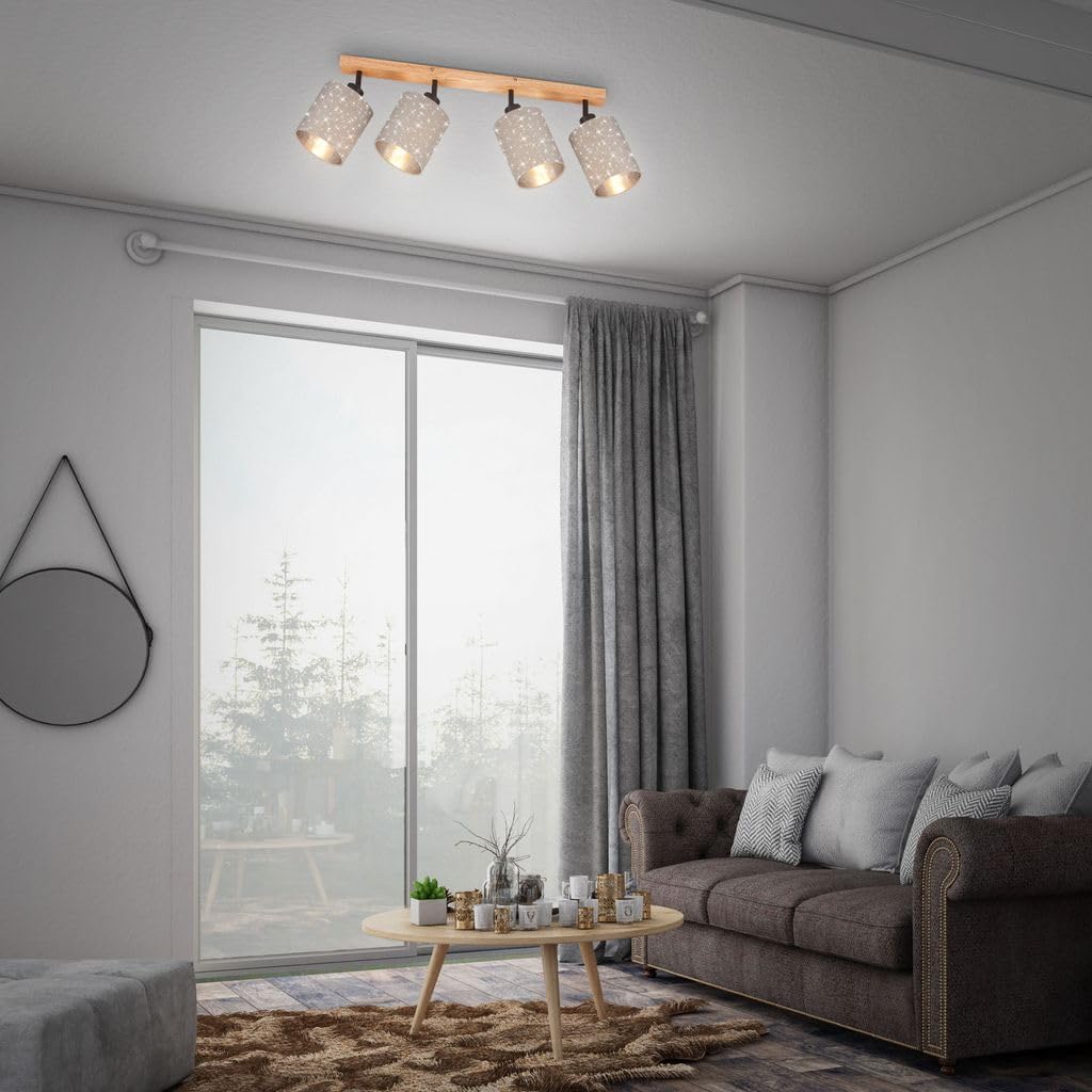 BRILONER - Deckenlampe mit Sternenhimmel, schwenkbar, Lampenschirm aus Stoff, Deckenleuchte, Lampe, Schlafzimmerlampe, Küchenlampe, Deckenstrahler, Deckenbeleuchtung, 65x13x15,5 cm, Taupe