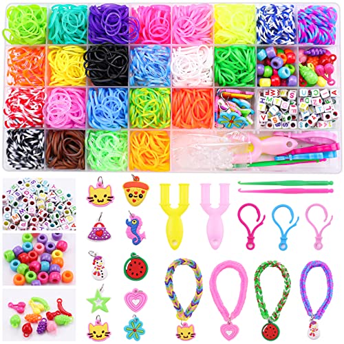 HTVRONT Rubber Band Bracelet Kit - 2100 Colorful Loom Bands for Girls, 23 Colors, Durable Bands for Friendship Bracelets With Accessories Kit