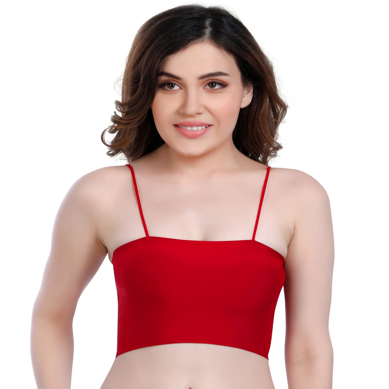 senecio Scarlet RED Tube Tank Top Seamless Ice Silk Soft Zero Feel Feather Light Removable Padded Wireless Sports Cami Bra Stretchable Free Size-picture-24