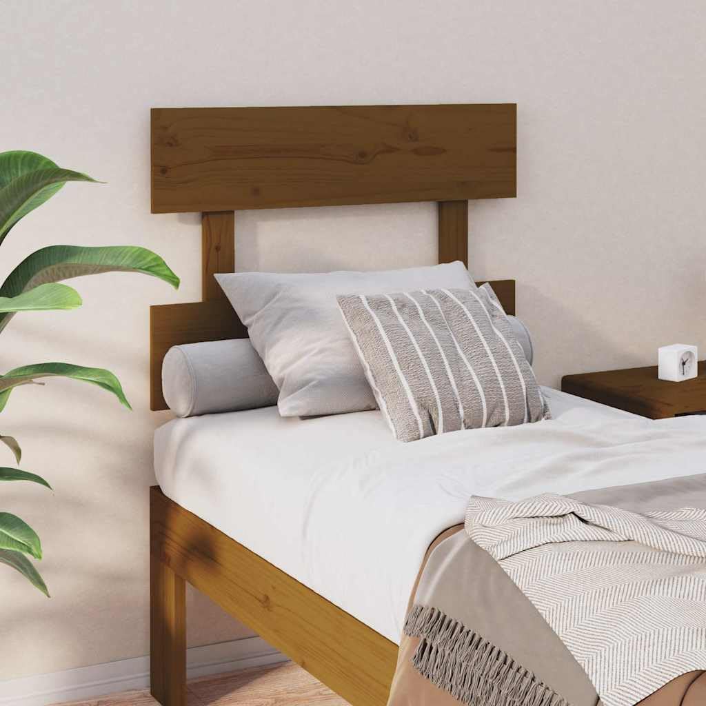 Tête de lit marron miel en pin massif 93,5 x 3 x 81 cm, dossier rustique pour lit double, rembourrée comme soutien dorsal confortable pour lire et s'asseoir dans la chambre à coucher