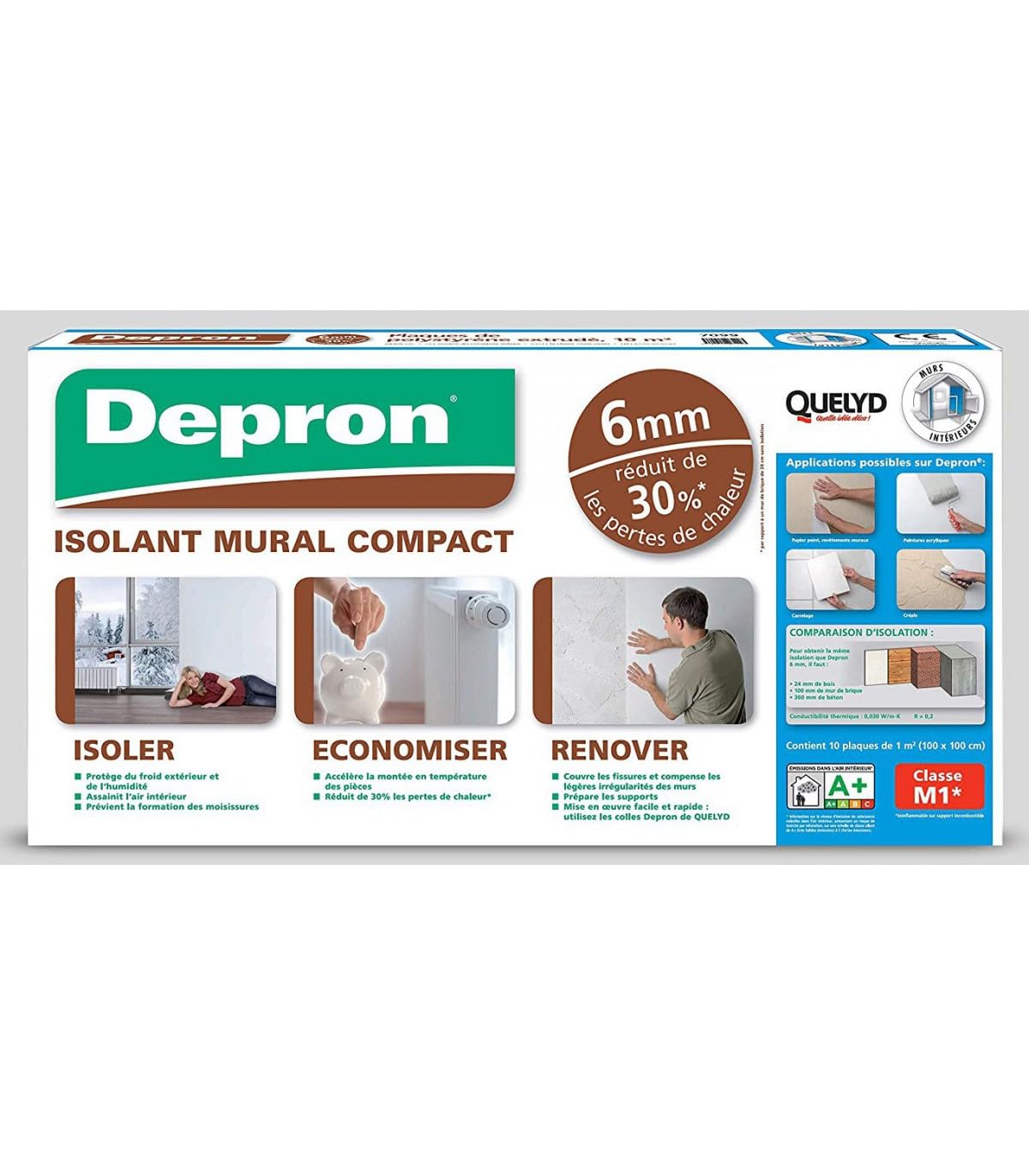 Quelyd Plaques DEPRON Format G6 – Épaisseur 6 mm – Plaque Isolation Thermique – Isolant Murs Intérieurs – Couleur : Blanc – 10 Plaques de 1 m² (100 x 100 cm)