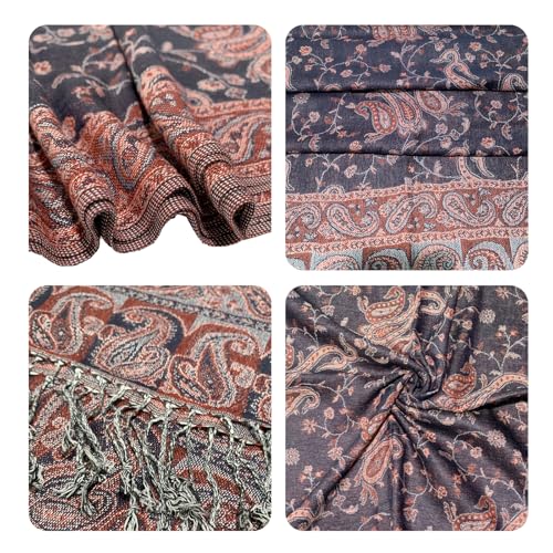 Image of Pashmina Scarf for Women Shawls and Wraps Reversible Paisley Vintage Jacquard Soft Silky Rave Scarves Men