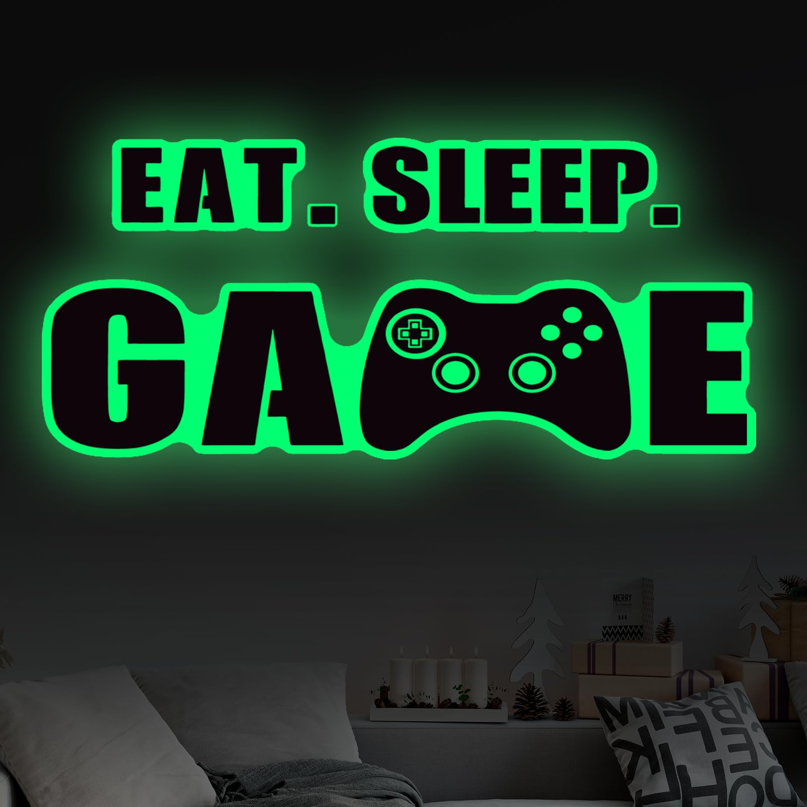 Eat Sleep Game Wall Decal Gamer Boy Wall Stickers Video Game Decor Gaming Controller Decals for Boys Room Kids Bedroom Home Playroom Decor(23.6 x 10