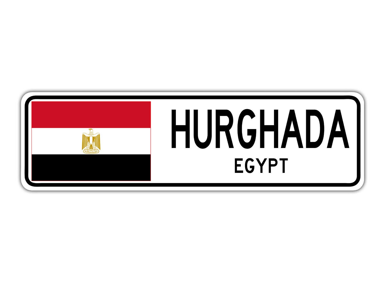 Biopracess Warningsigna8285 Hurghada Egypt Street Sign Egyptian Flag City Country Road Wall Gift Street Sign 4X16 Inches