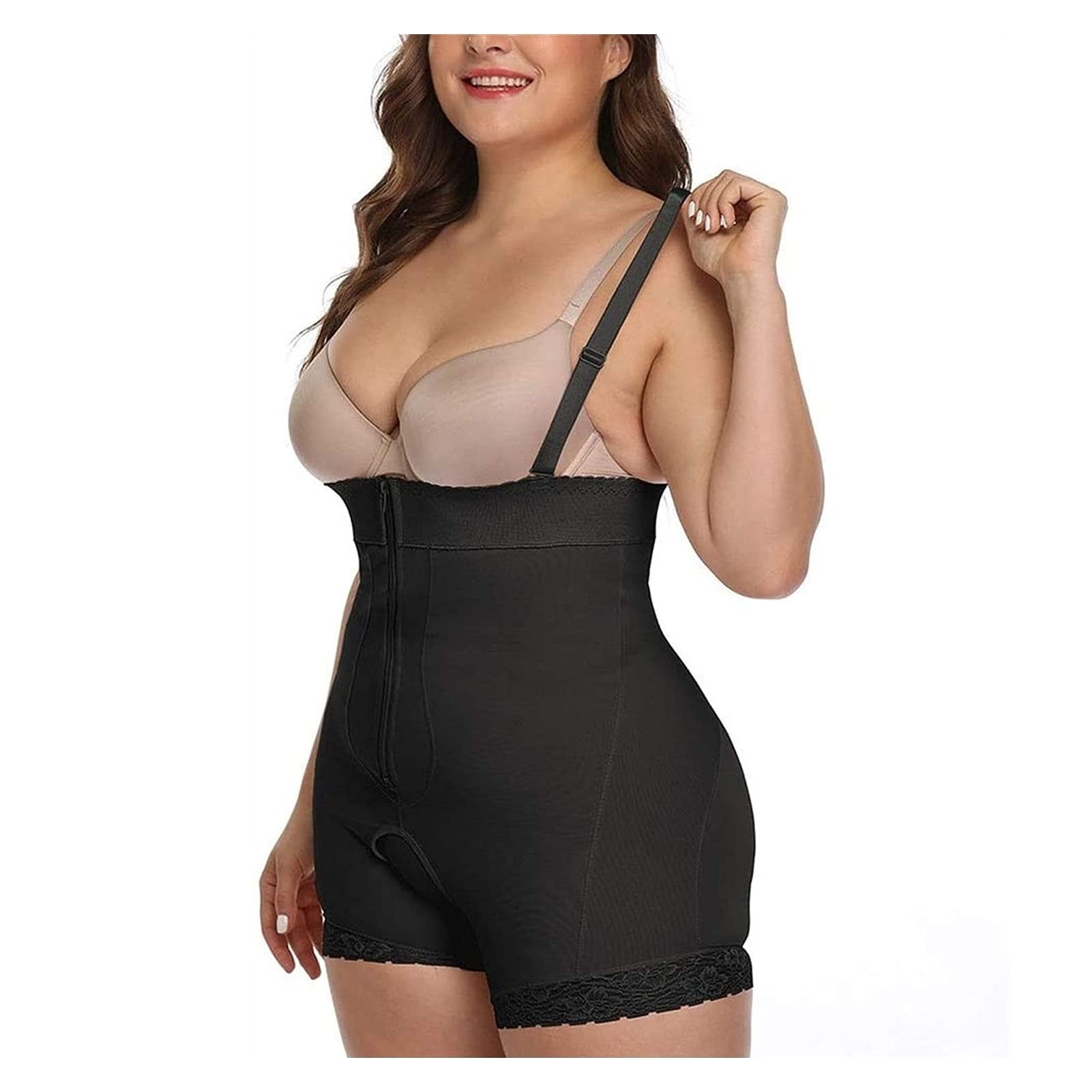 Body per Addome Taglie Forti per Donna Butt Lifter Shapewear Tummy Control Body Shaper Senza Cuciture con Cerniera (Color : Black, Size : 5XL)