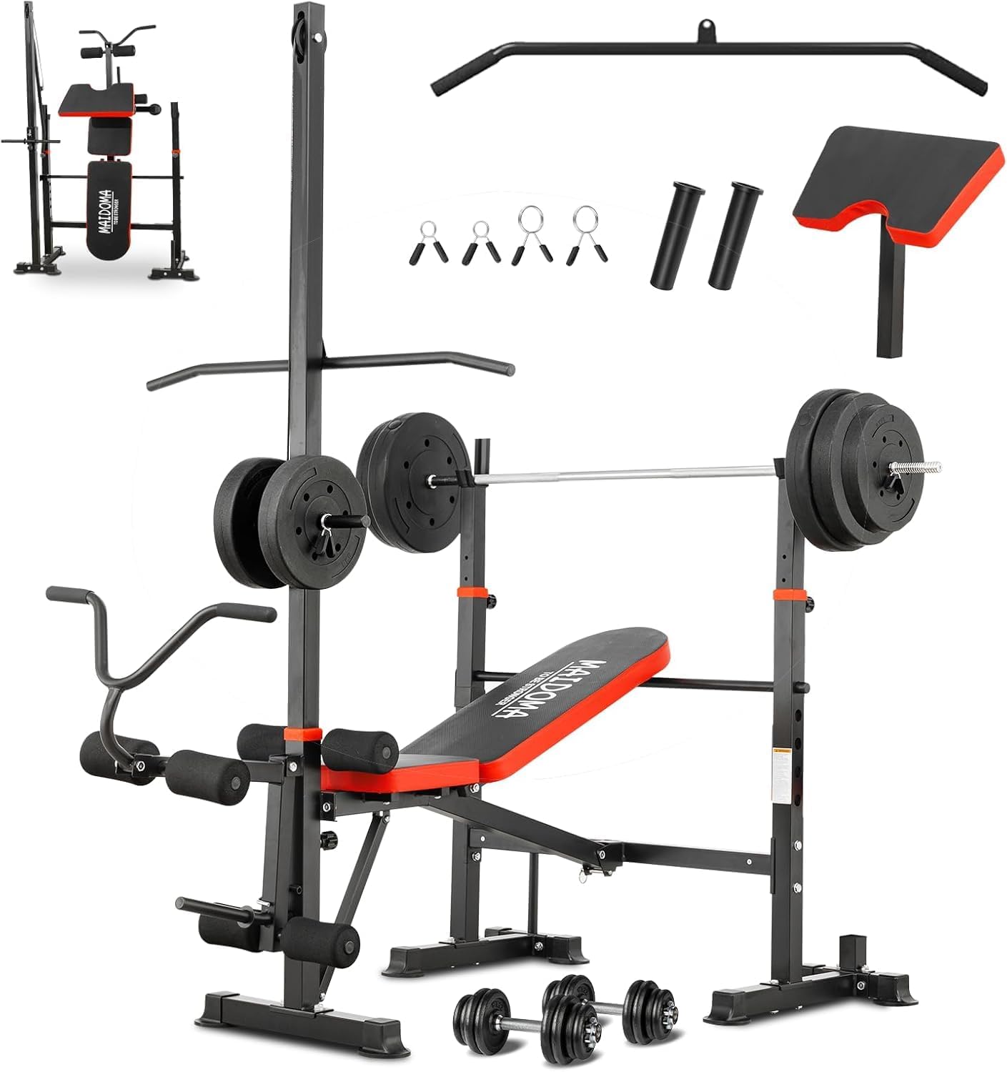 MAIDOMA Foldable 1500LBS 8 in 1 Weight Bench Set with Leg Extension/Curl