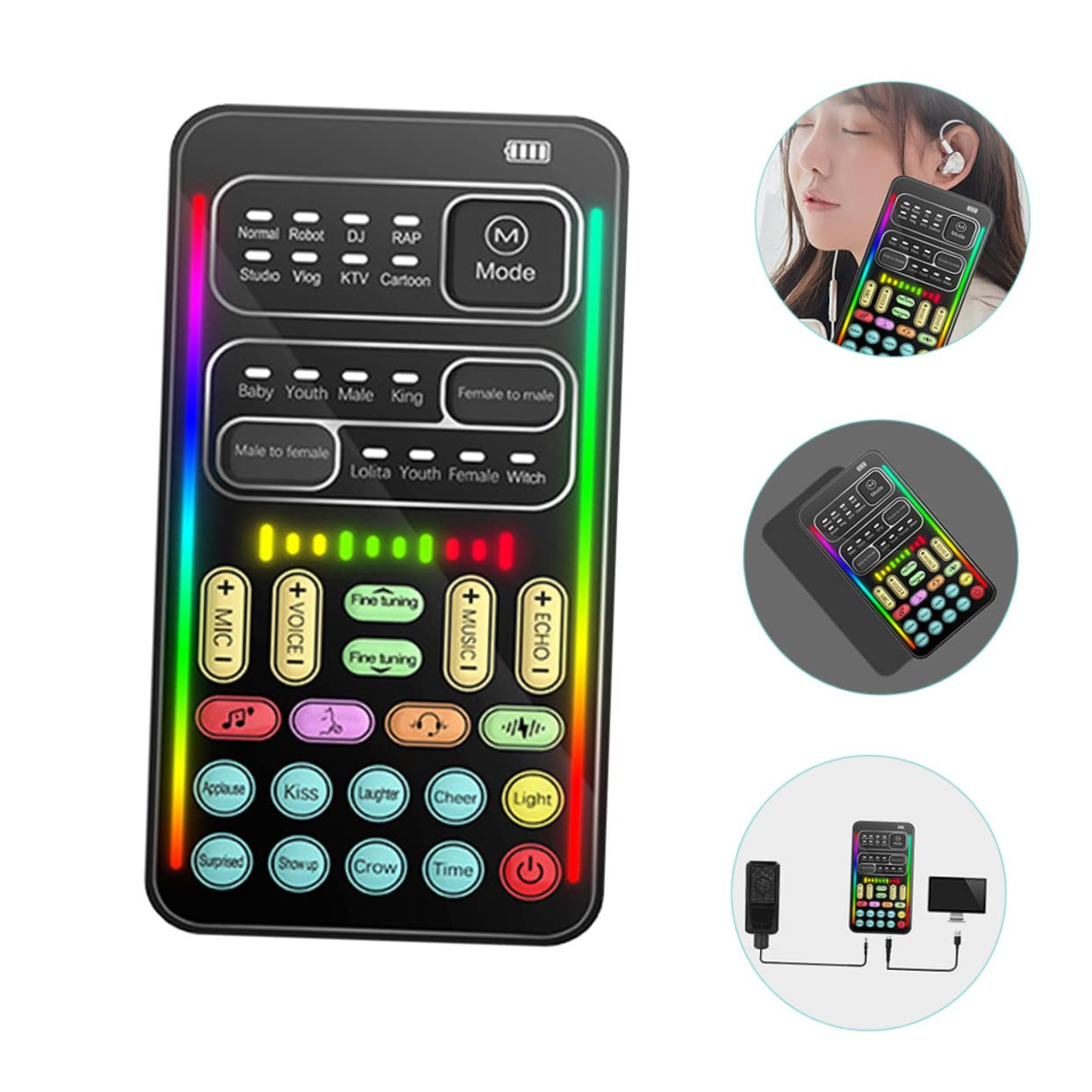 Operitacx Scheda Audio Mini Cambia Voce Multifunzionale per PC e Cellulare, Dispositivo Portatile 8 Effetti Sonori, Mixer Audio per Streaming, Videochiamate e Intrattenimento per Ragazzo