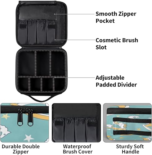 Miniatura 4 de Bolsa de maquillaje de viaje para mujer, grande, cuadrada, portátil, profesional, para tren de coqueta, estuche cosmético con asa, lindo carrusel de