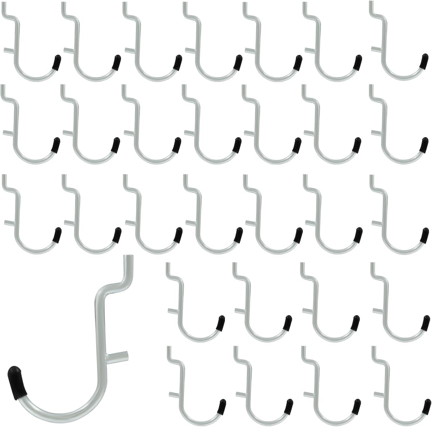 30Pcs Metal Pegboard J Hooks, 1/4" Pegboard Wall Display Assortment Peg Board Storage Hangers Accessories for Hanging Tools Jewelry Necklaces Keys (Black Head)