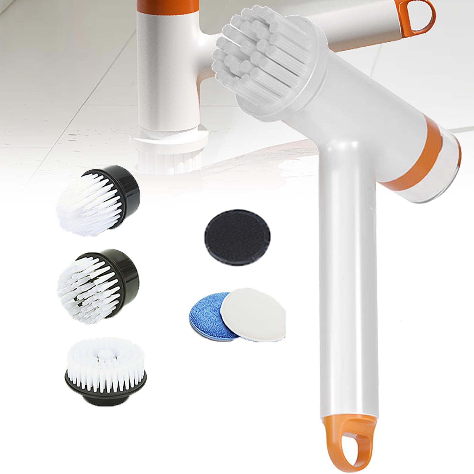 Brosse de nettoyage électrique rotative 360° avec 5 têtes interchangeables pour portes et sols