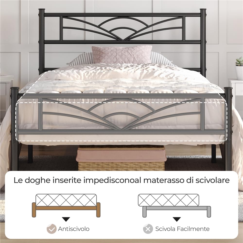 Yaheetech Set di 2 Struttura Letto Singolo in Ferro con Spazio Aggiuntivo Testiera a Forma di Nuvole Camera da Letto Ospiti Soggiorno Nero 90 x 200 cm