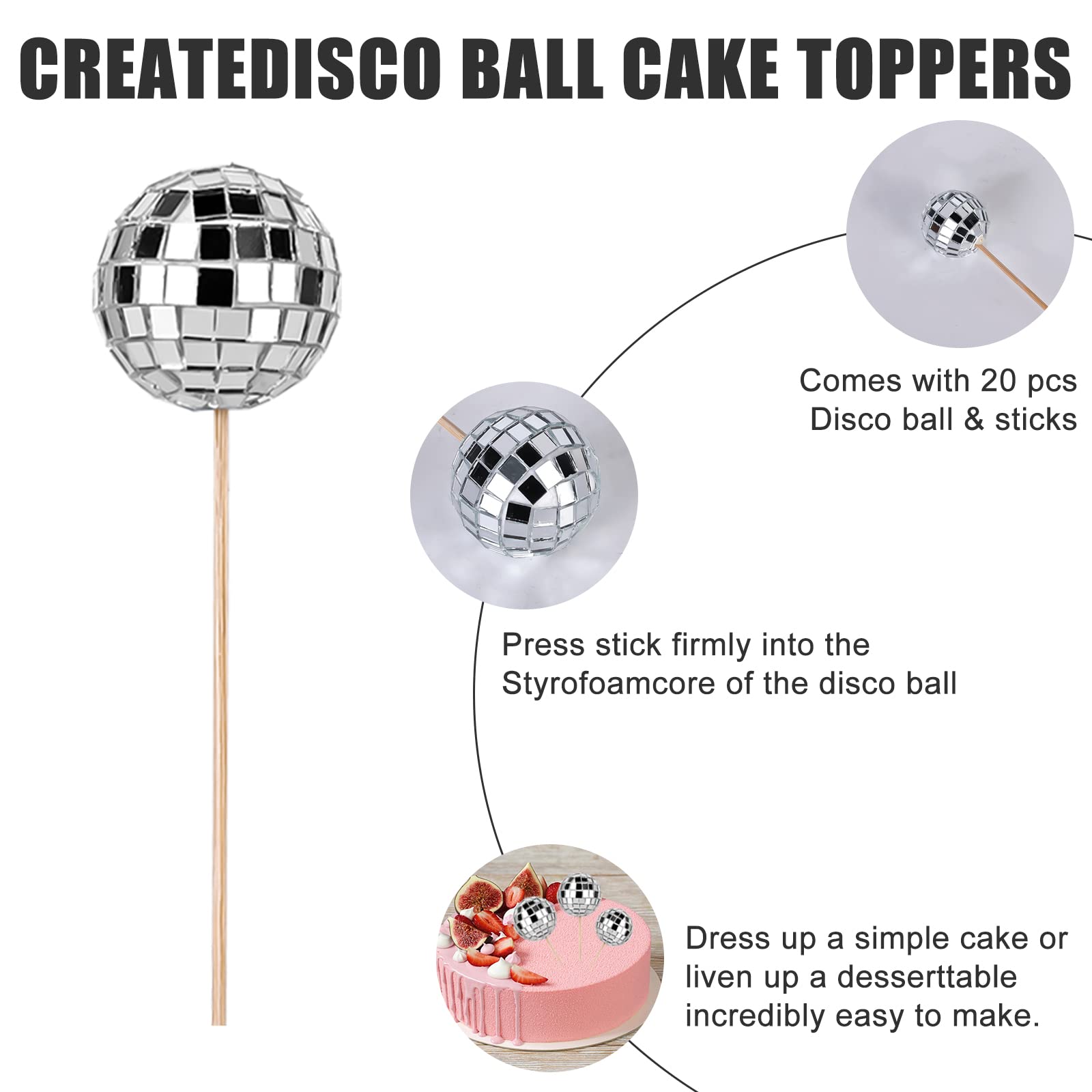 Disco-Kugel Cake Topper Set – 12 Stück Mini-Spiegelkugeln In 5 Größen Für 70er-Party-Deko
