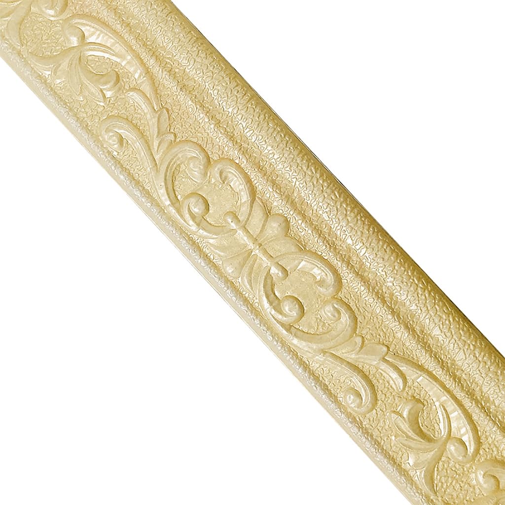 HASTHIP® 30Ft Trim Sticker Vintage 3D Embossing Trim Decal for Home Decor, Background Frame Decal Cuttable Self-Adhesive Decorative Golden Finish Border Decal for Wall, Photo Frame, 3 inches x 30Ft-image-47