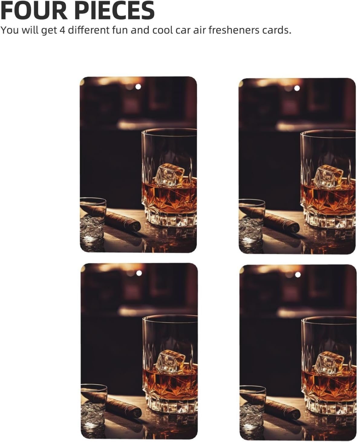 Whisky and Cigar Car Air Fresheners Cards Set of 4 Pieces, Long-Lasting Auto Aromatherapy Tablets Gifts Car Rearview Mirror Pendant Hanging Scented Cards for Wardrobe Bathroom