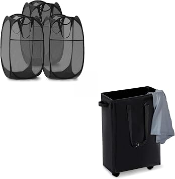 Pop Up Laundry Hamper and Slim Rolling Laundry Hamper Bundle