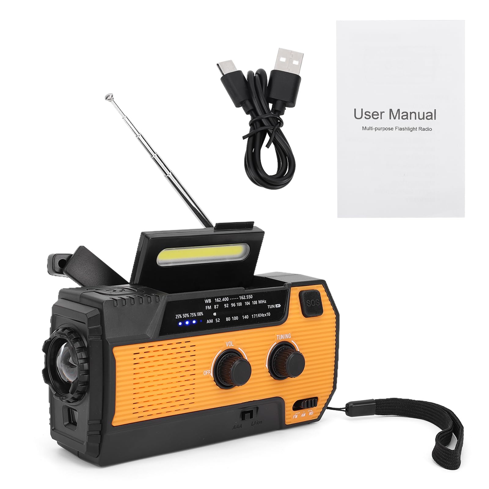 Radio d'urgence,Radio Solaire AM/FM avec Dynamo à manivelle, Chargeur USB Rechargeable 4000 mAh, Alarme SOS et Lampe Torche LED, idéale pour la Maison, Le Camping et la randonnée