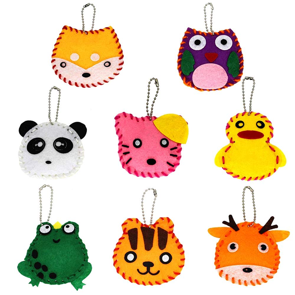 FARBEIR 8 Pcs Felt Sewing Craft Kit for Kids Fun Sewing DIY Craft Ornaments Kids Educational Sewing Craft Kits for Beginner Children