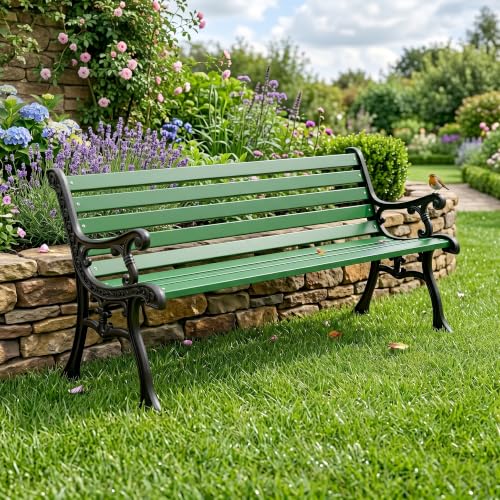 Image of BRISHI 3 Seater Cast Iron Garden Bench for Indoor & Outdoor Park /Patio /Living Room /Terrace /Balcony (Green).
