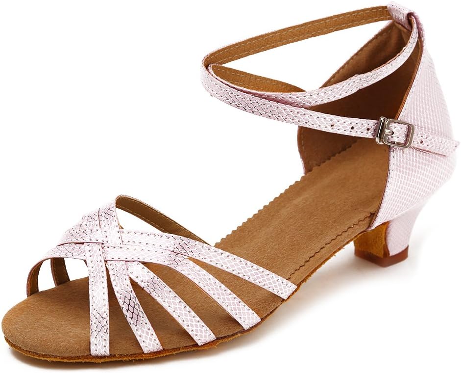 HROYL Girl&Women Satin Latin Dance Shoes Ballroom Salsa Tango Performance Shoes Low Heel Model-SS-XGG