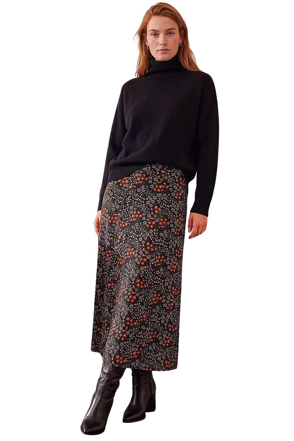 Roman Jersey Skirt for Women UK - Ladies Midi Maxi Floral Animal Print Autumn Winter Swing Smart Casual Office Cocktail Party Going Out Evening Holiday Cruise